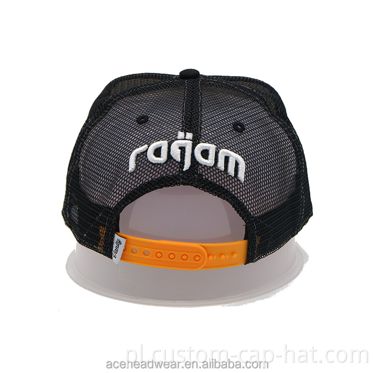 Niestandardowy metalowy kapelusz baseballowy, żółta czapka z siatkiem z siatki, haft 3D tylna logo czarna czapka z siatki